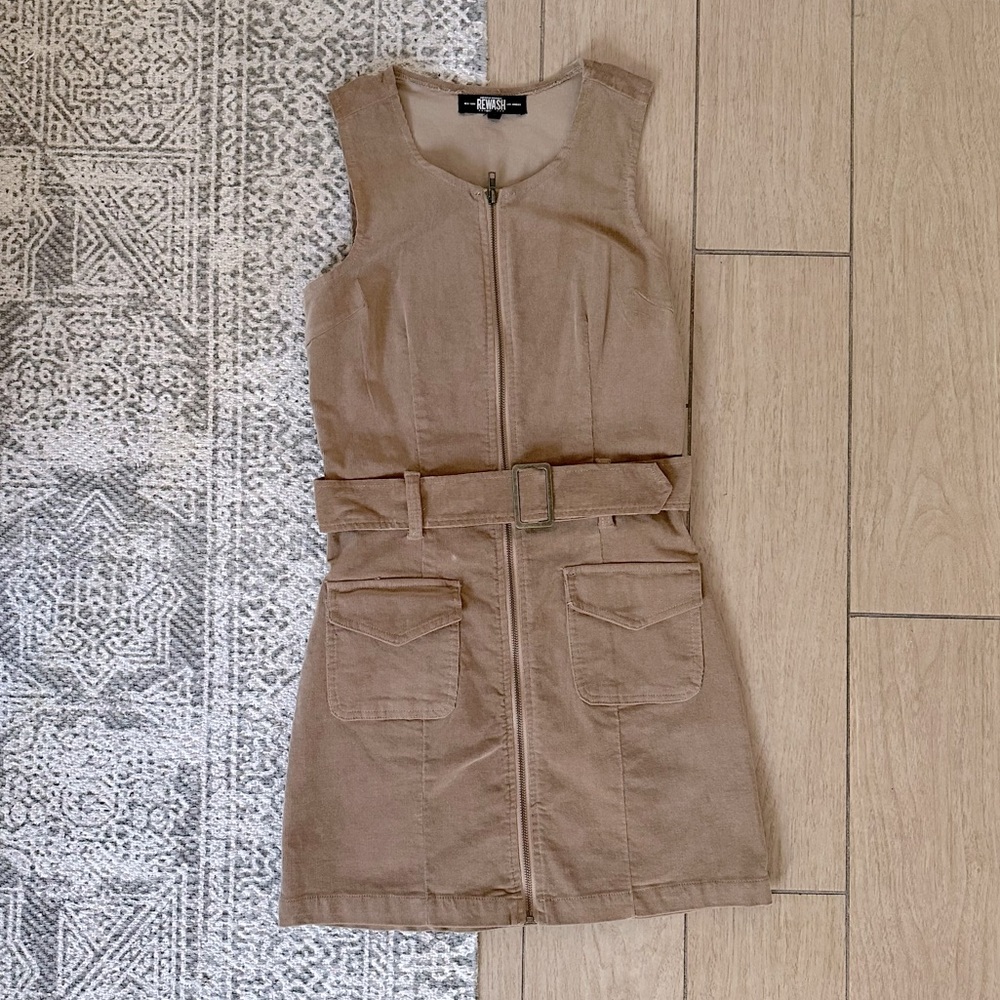 REWASH Brown Full Zip Belted Dress Corduroy